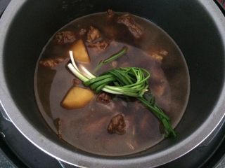 20、红烧土豆牛肉,加入葱段，然后按煮肉健炖煮熟透即可