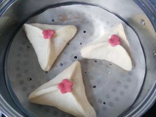 16、红糖椰蓉三角包,将包好的三角包放入蒸锅中，饧发20~30分钟；冷水或温水上蒸锅，开中火至上汽时，大火蒸10~15分钟后，关火后再虚蒸3~5分即好。