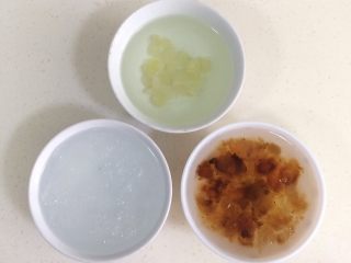 1、桃胶雪燕皂角米羹,把桃胶、皂角米、雪燕分别用冷水泡发12—15小时，天气热的话建议放入冰箱冷藏泡发。