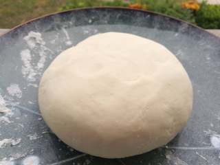 4、霉干菜饼,取面粉,缓缓加水,搅开后揉成团,揉至光滑,用湿布盖起来醒半个小时。