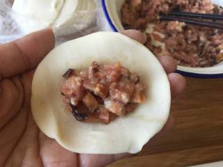 9、补血益气粥加蒸饺,饺子皮里放入适量肉馅，包好；