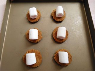 12、棉花糖淋酱饼干,饼干花纹面朝下，放上棉花糖