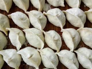 7、葫芦瓜猪肉，金钩海米馅饺子,包好的饺子等待下锅