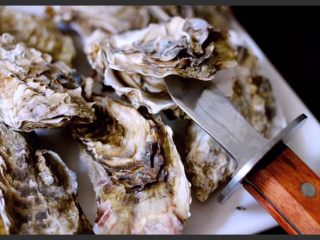 11、辣根海蛎子#人民的美食#,用刀把海蛎子撬开后、把海蛎子的肉拿出来