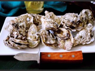 10、辣根海蛎子#人民的美食#,把海蛎子装入盘中、这个是撬海蛎子的专用工具、某宝有买的