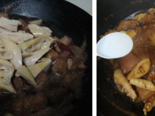 4、竹笋烧肉,放入笋，加盖中小火闷烧30分钟