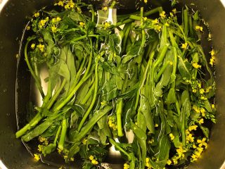 2、蒜蓉炒菜心,在清水中浸泡半小时。