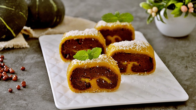 霜降节气美食―南瓜豆沙如意卷附超级简单制作红豆沙方子