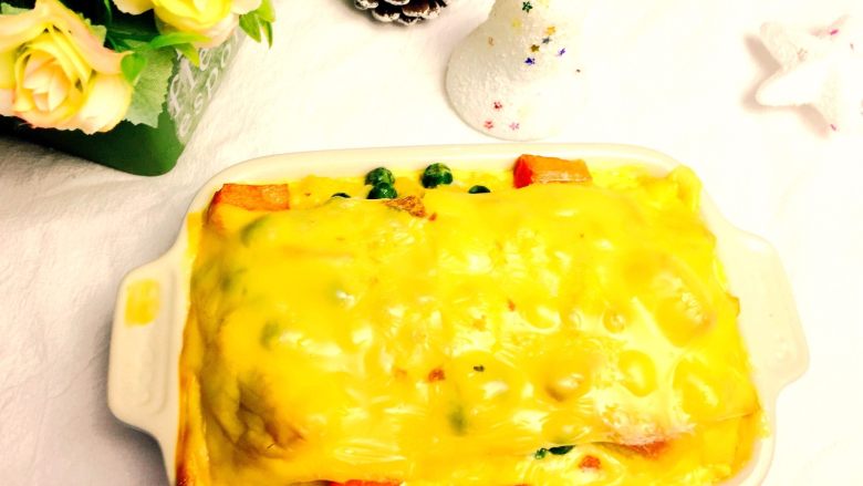 时蔬芝心面包布丁